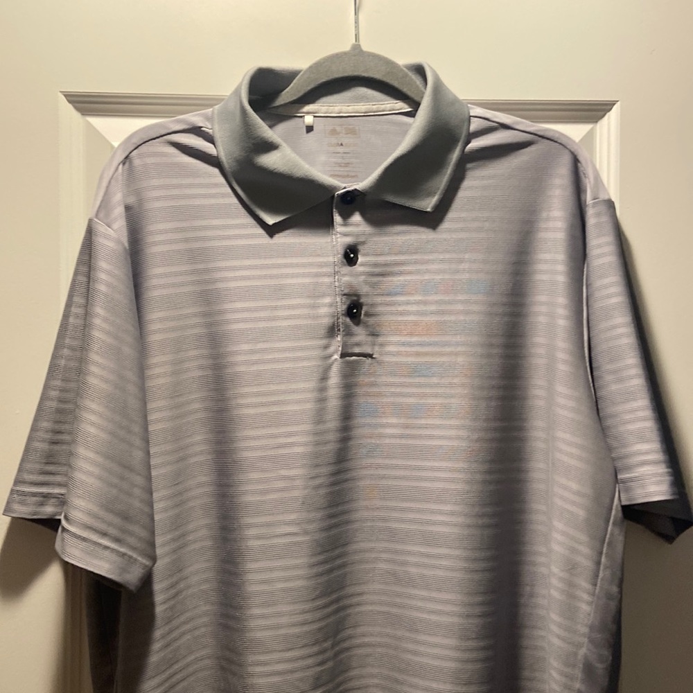 Adidas Golf Gray Polo Men’s Large. Horizontal Stripe Design.